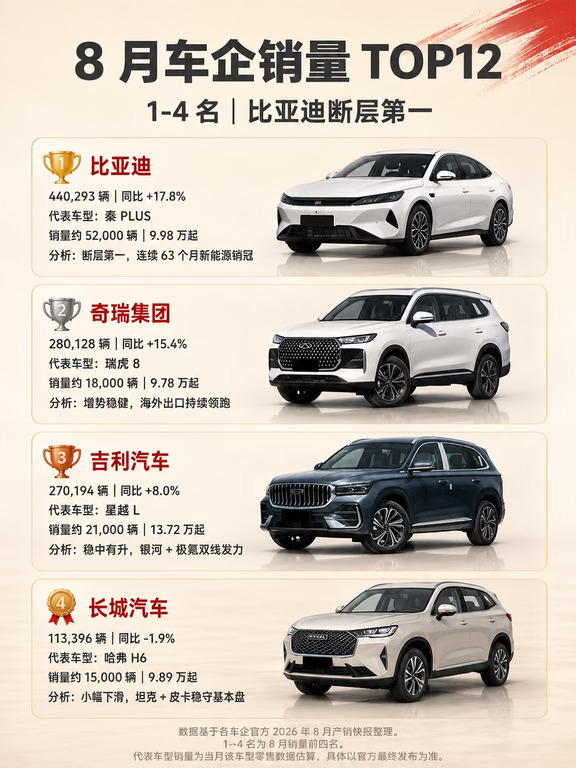 小米仅排第11，第12是它？国内车企8月销量