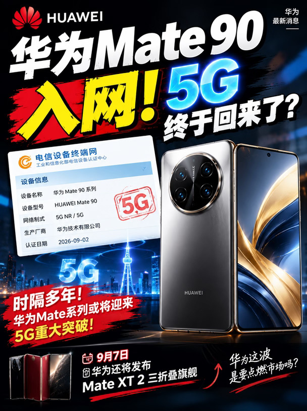 华为Mate90入网5G终于回来了？🔥