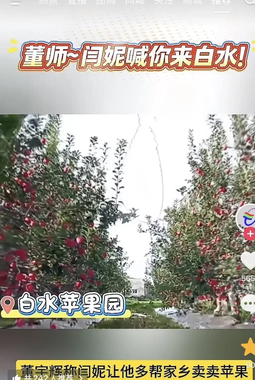闫妮找董宇辉托关系这事刚被扒出来，陕西白水县那边的反应速度快得让人目瞪口呆。
谁能想到，平时看着大大咧咧的闫妮，私下找董宇辉竟然不是为了客串或者圈里的人情，张口就一句大实话：能不能帮咱白水老家的苹果也吆喝两声？
董宇辉在洛川卖苹果时刚把这段抖落出来，白水融媒的视频几乎是连夜就怼了上来，生怕这泼天