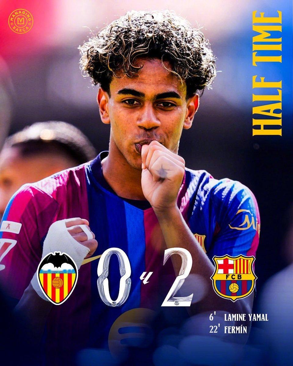 ⚽️ 半场战报：巴萨2-0领先瓦伦西亚！拉明·亚马尔和费尔明·洛佩斯破门建功 🔵🔴

#巴萨# #拉明·亚马尔# ​
