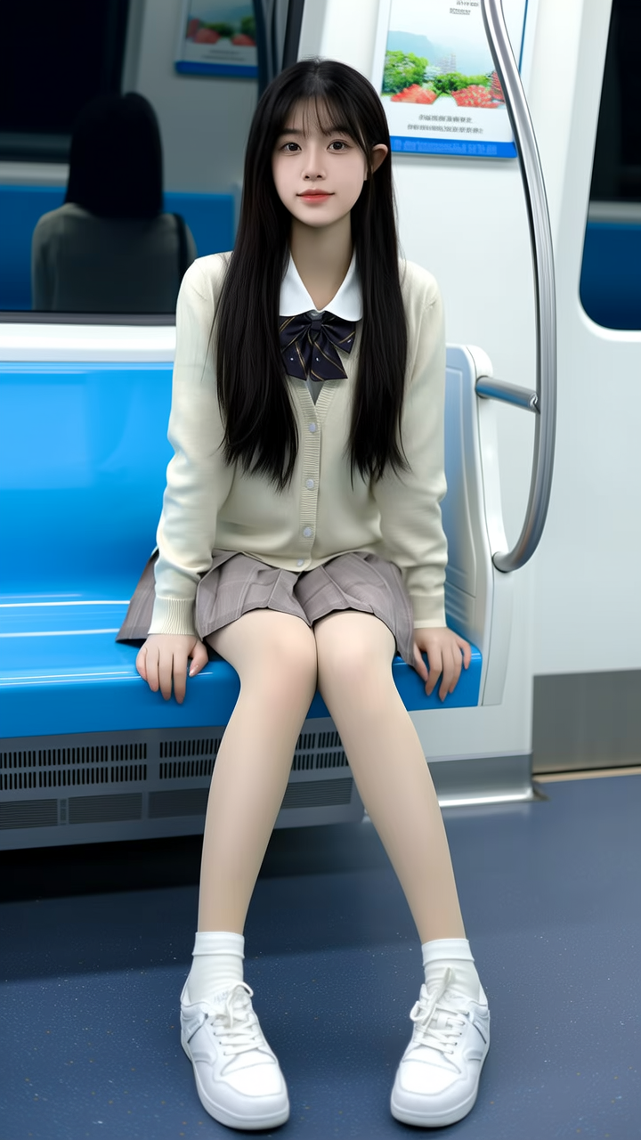 青春少女在地铁上的甜美瞬间💕