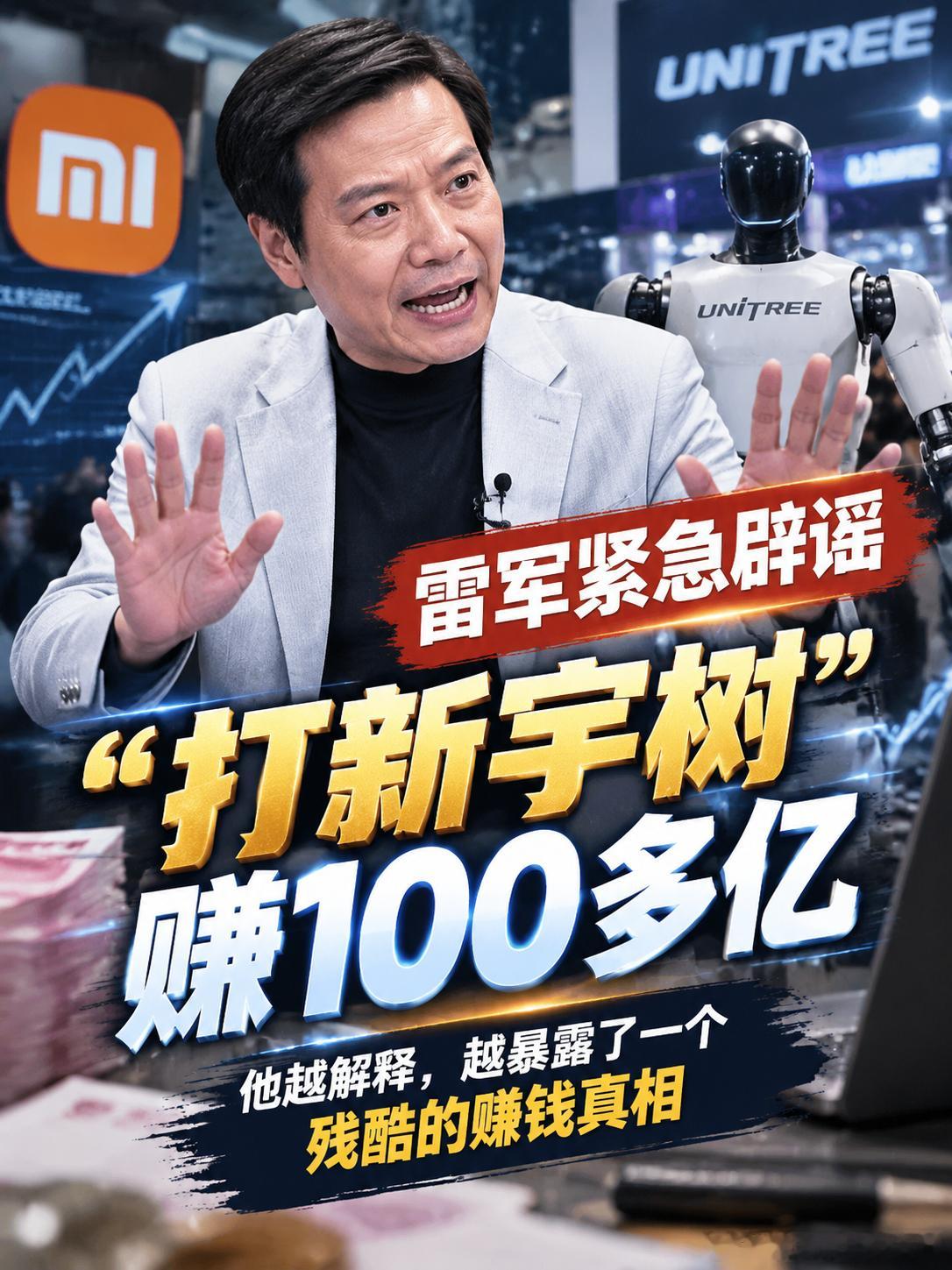 雷军紧急辟谣"打新宇树赚100多亿"：他越解释，越暴露了一个残酷的赚钱真相

哈喽，我是中年姐姐紫骐，一个爱琢磨"钱从哪来"的家伙。

这几天有个传言满天飞：宇树科技上市，开盘暴涨629%，"雷军打新赚了100多亿"。

9月21日，雷军在直播里亲自辟谣，就两句话：

"不是我投的，是顺为投的。也不是打新， ​