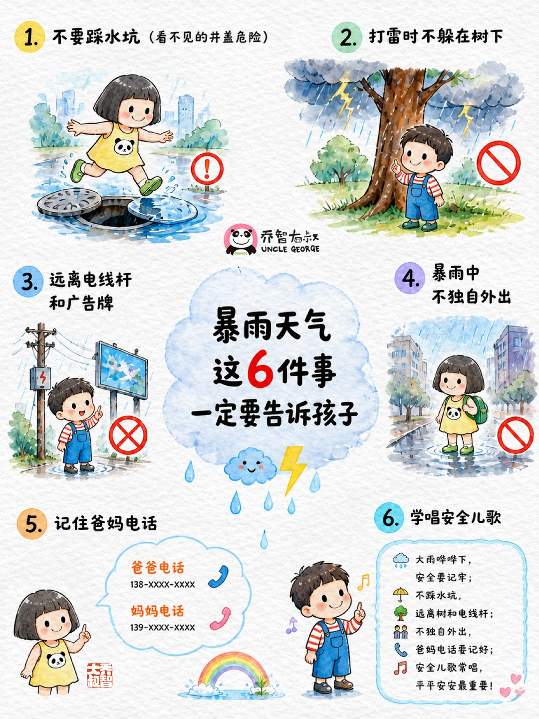 暴雨天气，这6件事一定要告诉孩子☔️