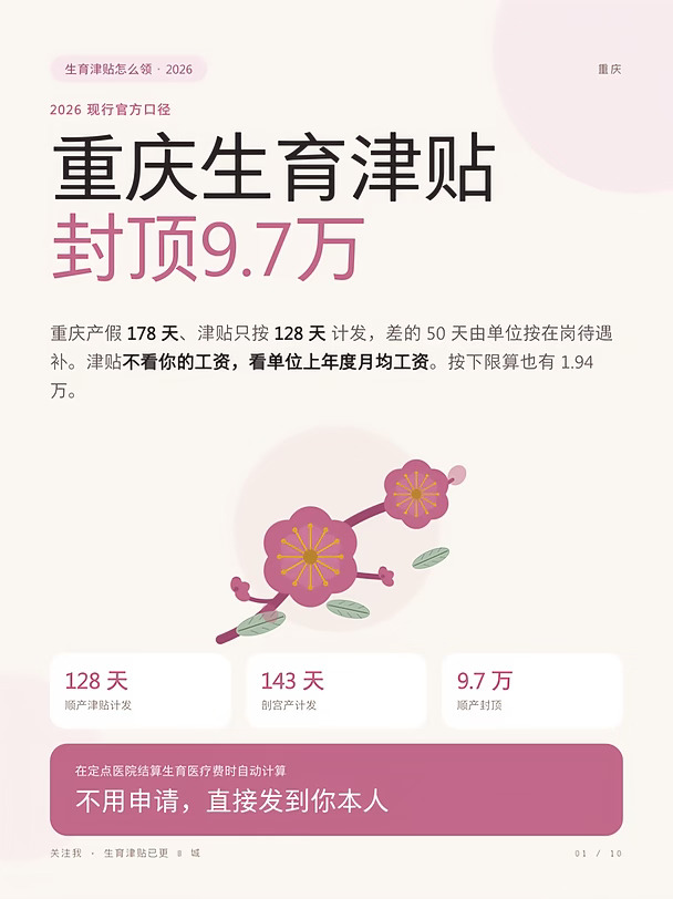 重庆生育津贴封顶9.7万！一张表看懂