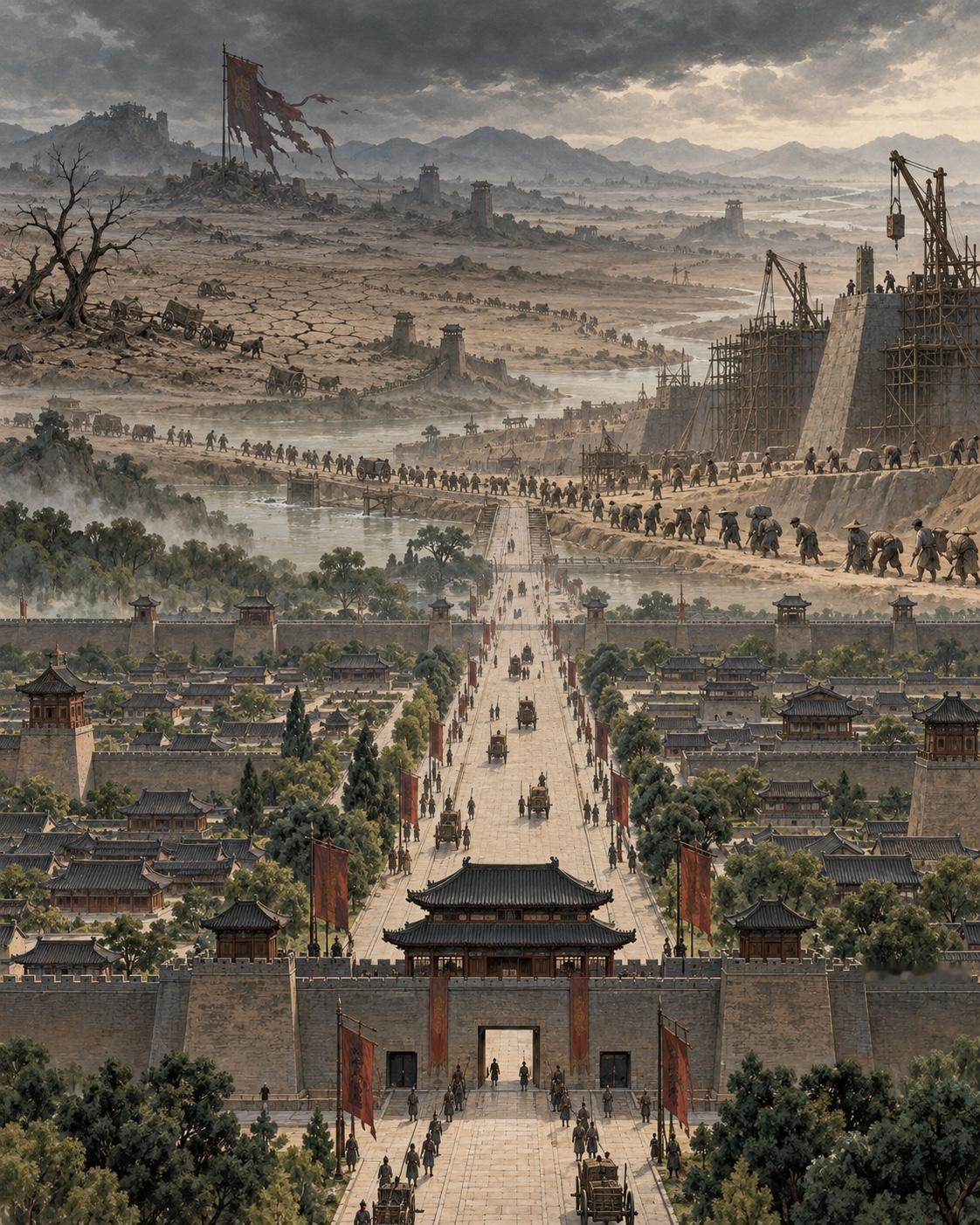 读到隋文帝杨坚，我一直在想：秦、隋都结束了数百年的分裂，为什么统一后反而很快走向灭亡？

两朝相似之处，是中央集权和强大的动员能力。统一战争结束后，这套力量没有及时收住，继续用于大型工程、对外征伐和高强度征发，社会很快承受不住。

不同的是，秦的问题更集中在制度严酷和继承危机；隋文帝前期其实让社会恢