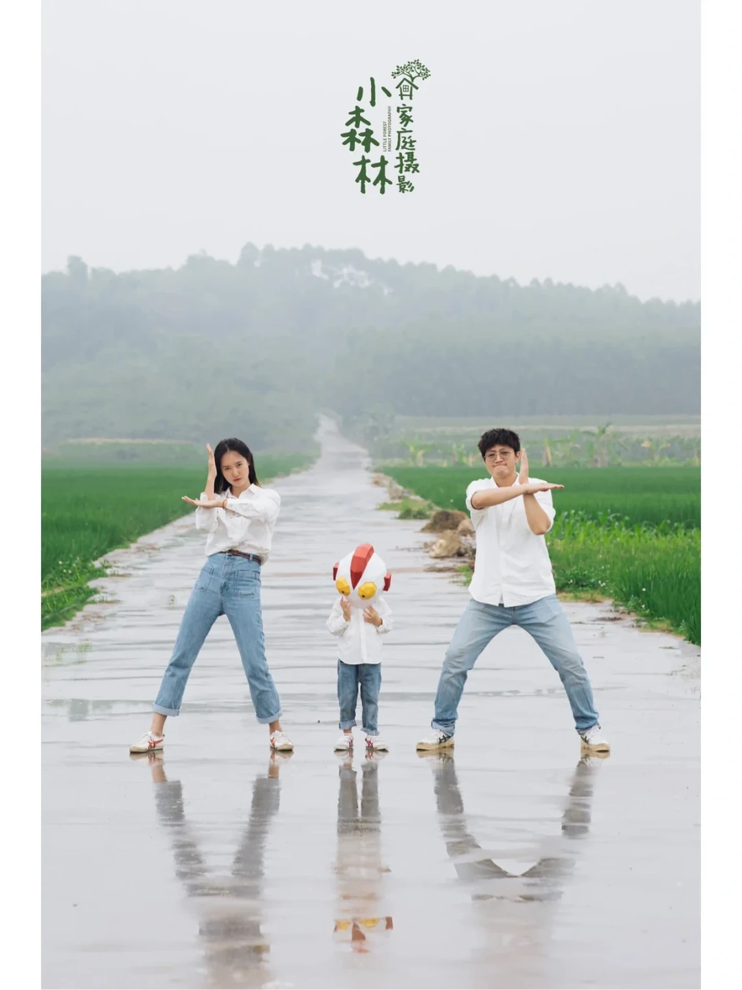 拍摄｜亲子照，南宁市郊春雨稻田绿油油