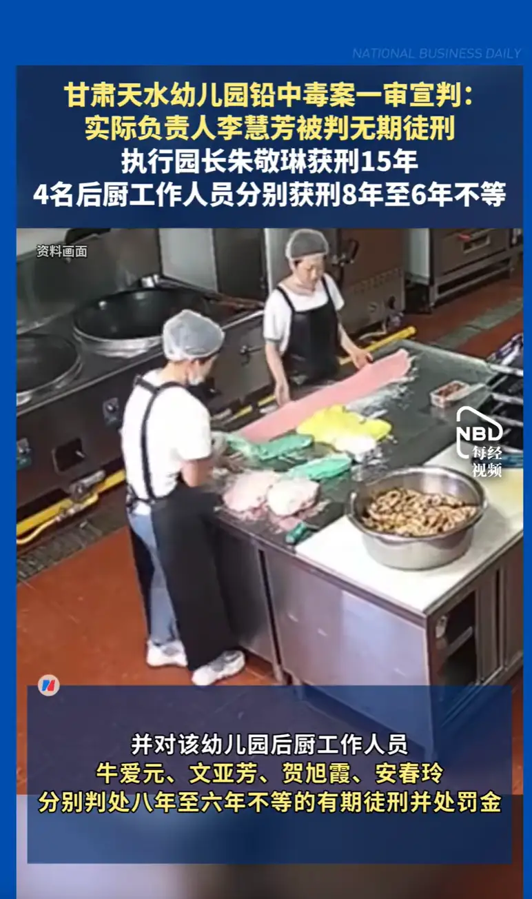 大快人心！天水幼儿园铅中毒案判了
首犯无期，主犯15年，其余四名后厨人员6—8年

这事，历时一年多，247名受害儿童和家长终于等到了判决结果。
六个犯罪分子，被依法审判，最重的被判无期徒刑…真的大快人心。
这也是开了教育系统犯罪顶格判刑的先例！

六名罪犯，罪无可赦，天理难容，人神共愤。
明明知道
