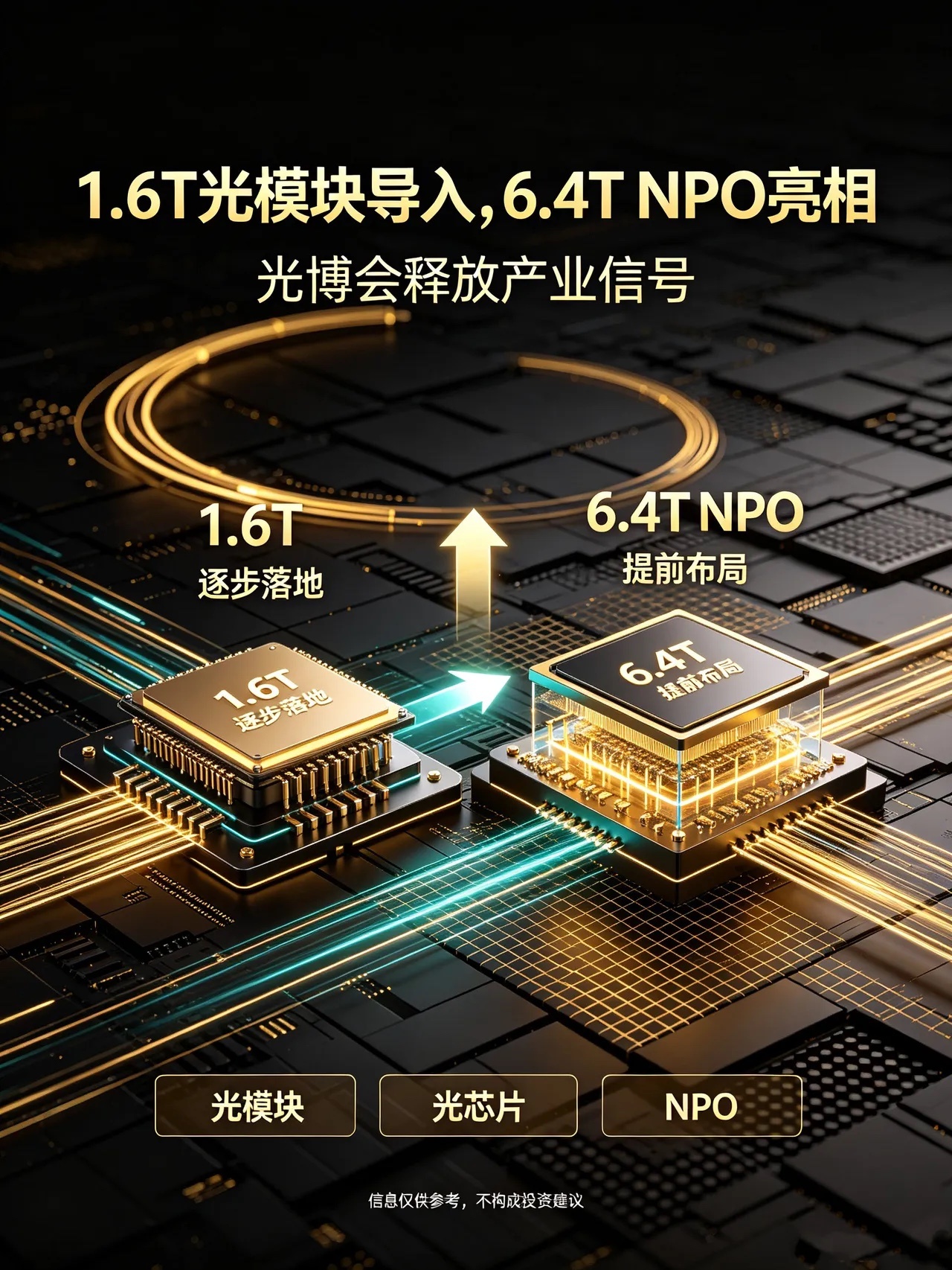 亮点十足，本届光博会发现看点太多了：光模块迭代提速，上游光芯片、光纤需求同步紧张！

我们看到光博会现场传来产业新进展，光通信迭代速度超出很多人的预期。
1.6T光模块已经完成客户验证，具备量产能力，正在导入市场；而6.4T的NPO样品集中亮相，下一代产品研发已经跟上节奏。

供需紧张的格局，也 ​