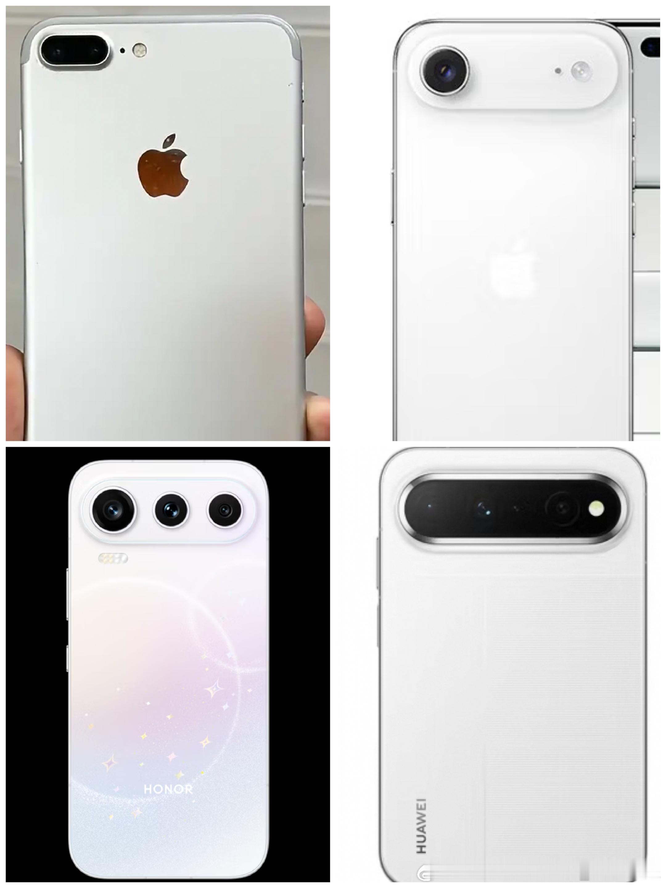 这种镜头横条幅跑道形态最先用的是iphone 7p,然后8p继续延用，然后Air。荣耀然后借鉴，后面华为借鉴，小米也致敬！好的设计总是心有灵犀！比如Type C口。苹果最先用的，后来大家都不用上了吗？不得不说从大屏智能手机开始，苹果设计一直是全球的引领者，一直被模仿，从未被超越！！！都是追随者，别互 ​
