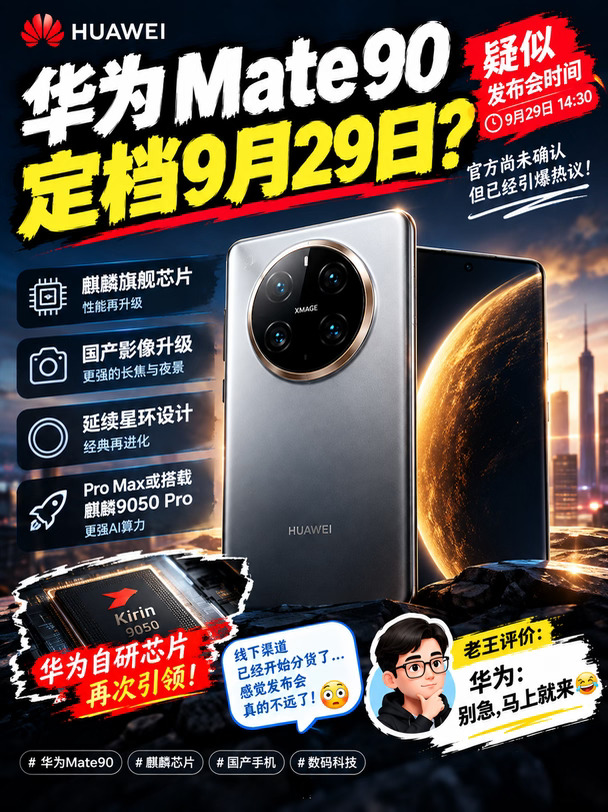 🔥华为Mate90定档9月29日？