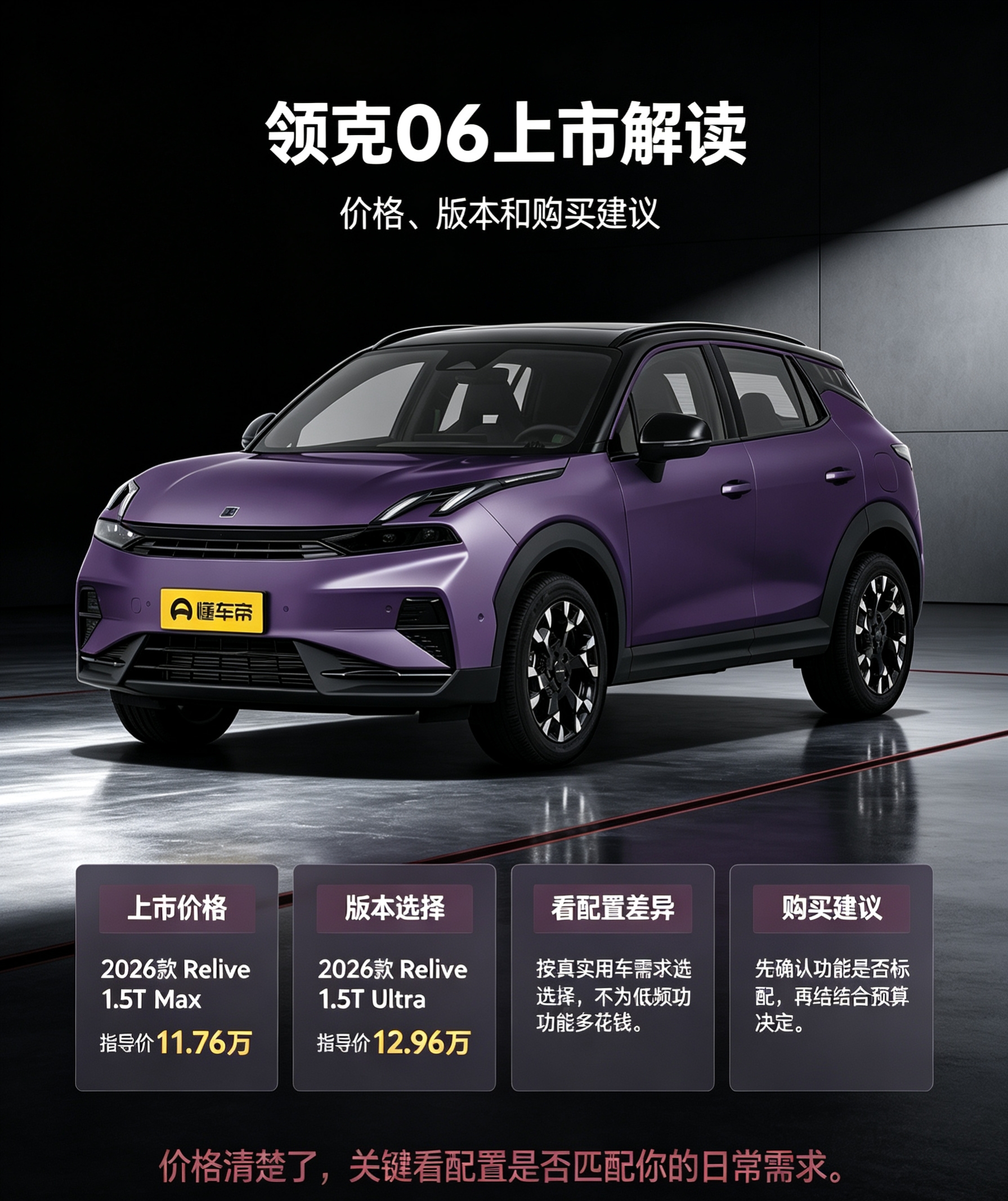 全新领克06正式和大家见面，外观设计潮流灵动，整体造型辨识度很高。新车面向年轻出行群体，日常城市通勤驾驶体验轻松，能满足不少人对精致代步出行的期待。【来自懂车帝车友圈】