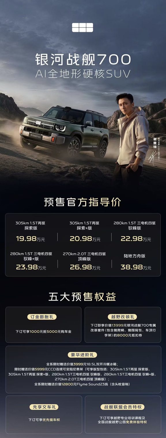 银河战舰700预售: 19.98-26.98万