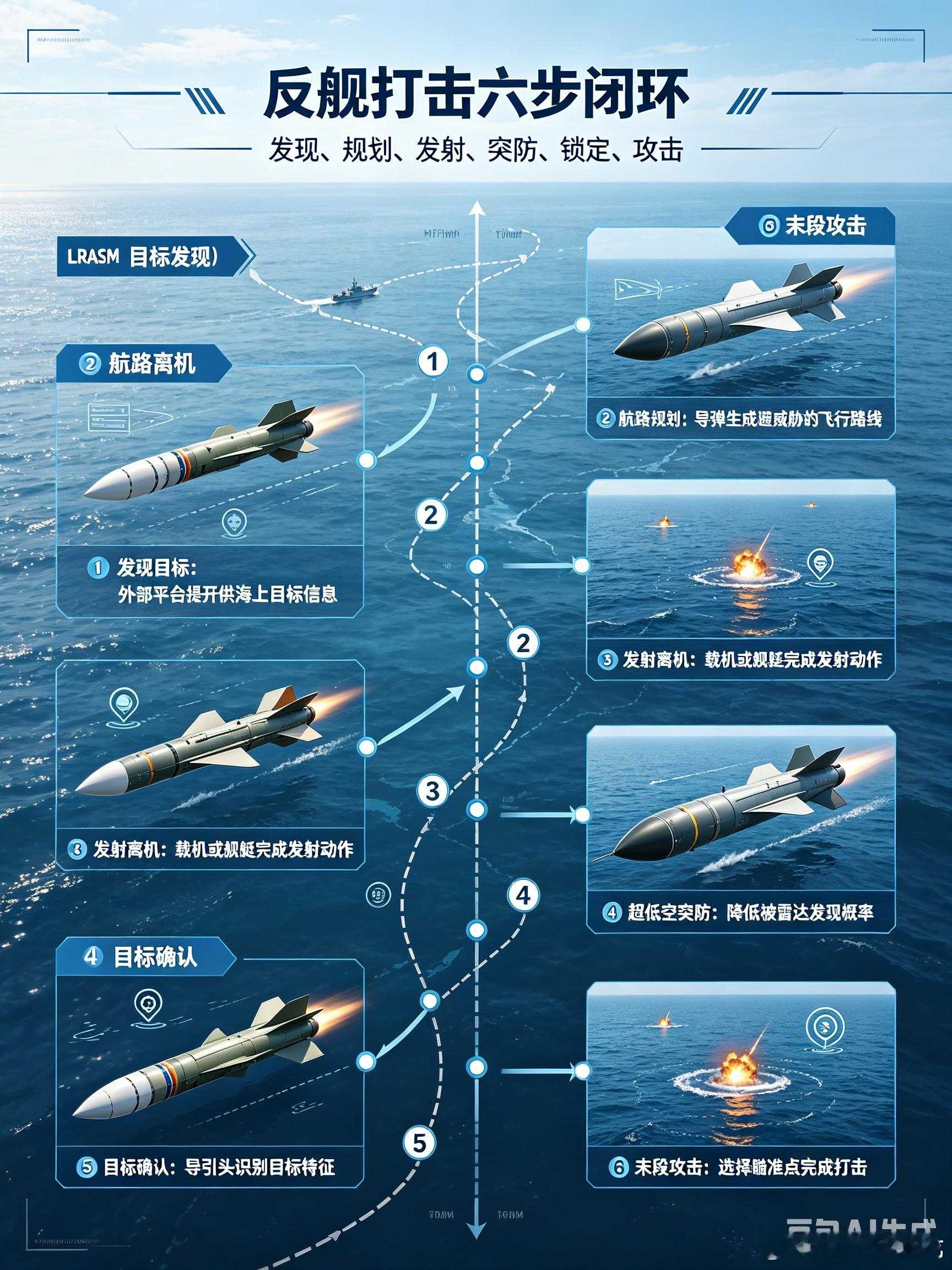 美国LRASM：隐身远程亚音速反舰导弹，到底强在哪？🌊
 
LRASM 是一款主打远程、隐身和自主能力的反舰导弹。它采用亚音速飞行方式，公开参考射程约 900 公里以上，核心思路不是靠超音速强行突防，而是通过低可探测性弹体、自主航路规划和多平台协同，压缩对手的发现与拦截时间。
 
从结构上看，它的弹 ​