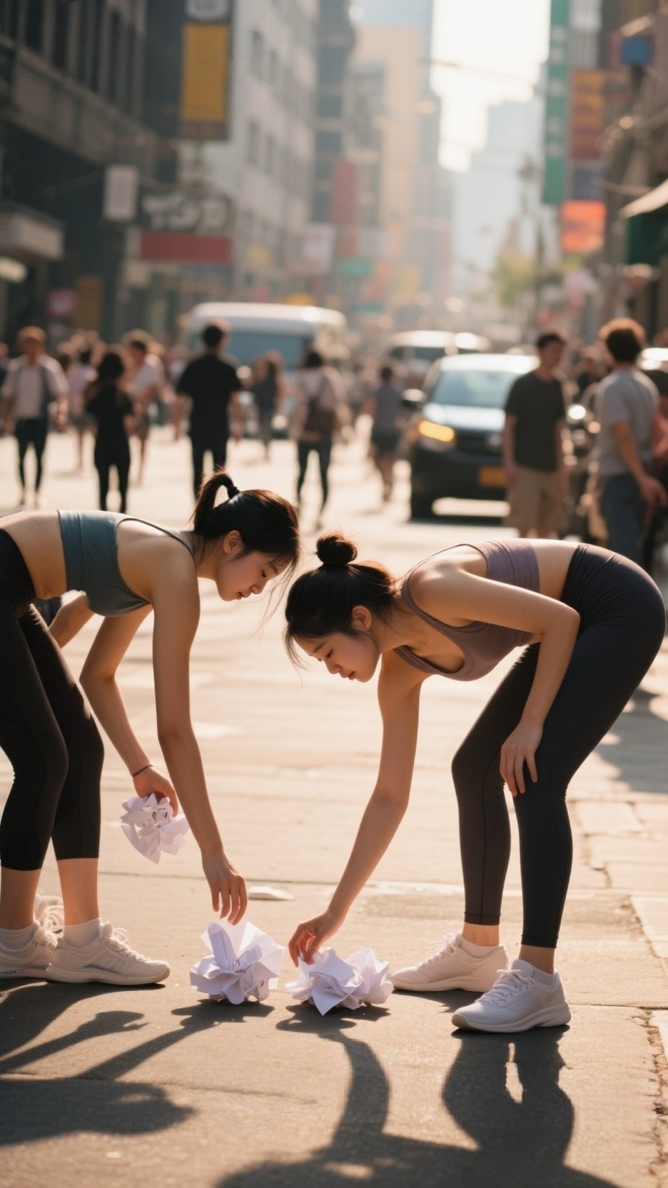姐妹们看过来！街头瑜伽裤美女弯腰捡纸片，这个动作引发全网热议！  健身...