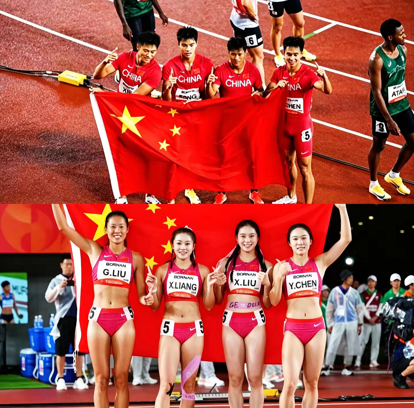 在名古屋4×100米赛场 雨中作战中国队男队女队成功卫冕 闪耀名古屋！