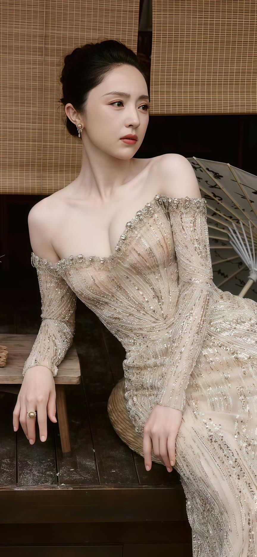 47岁董璇，这组新中式礼服写真美到失语