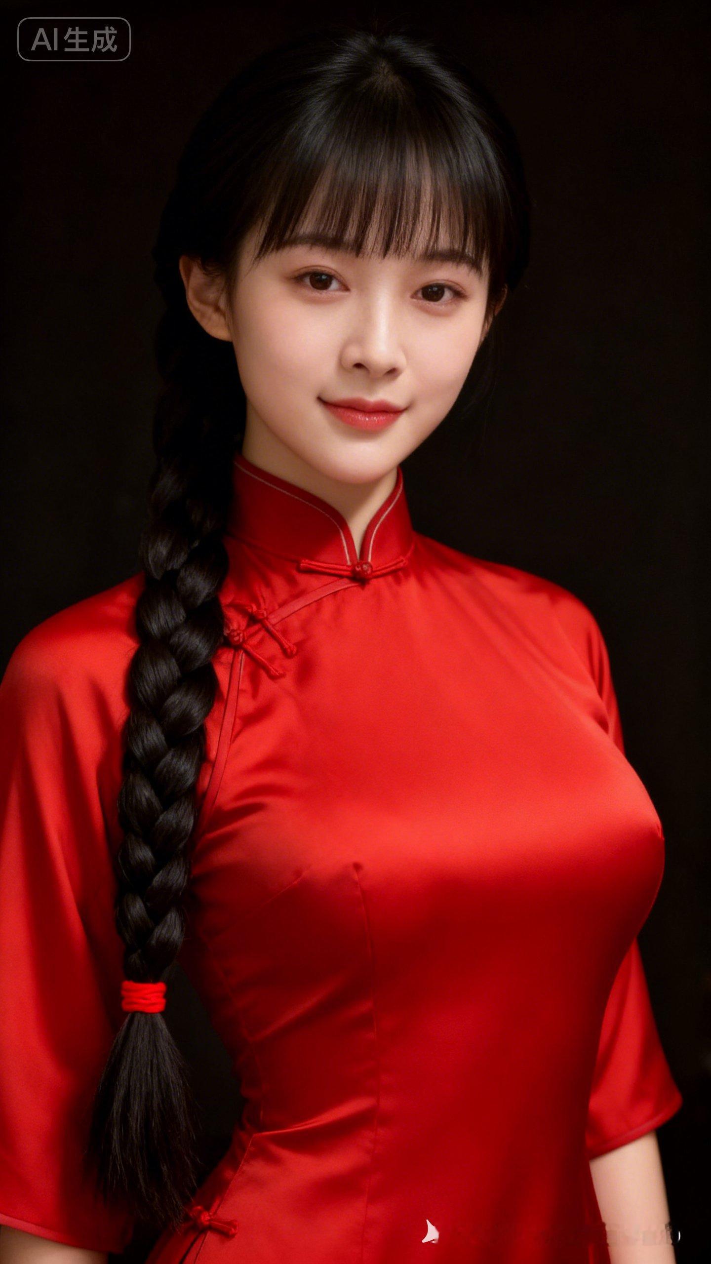 这位小姐姐穿着红色旗袍，很惊艳！