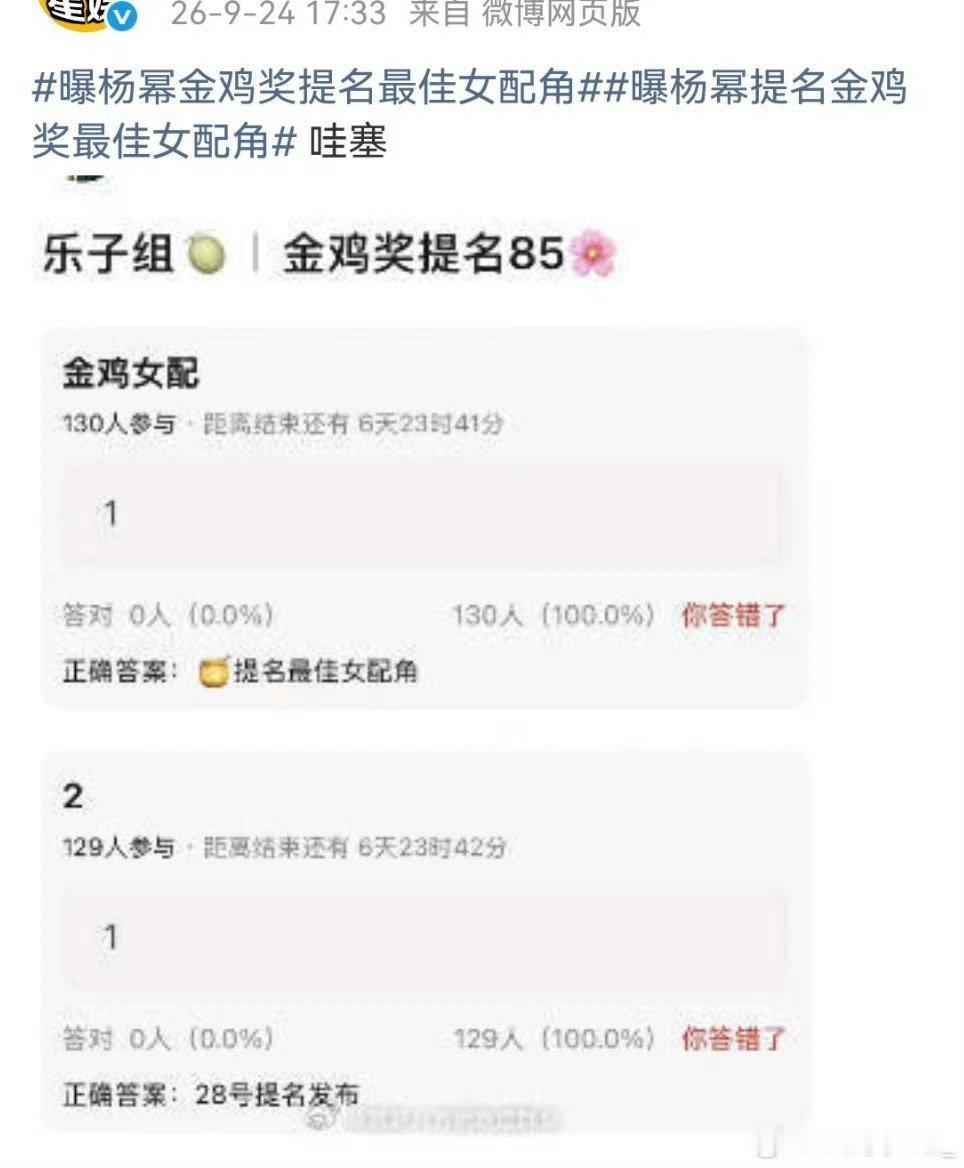 有瓜主爆料杨幂提名金鸡奖最佳女配角了 ​
