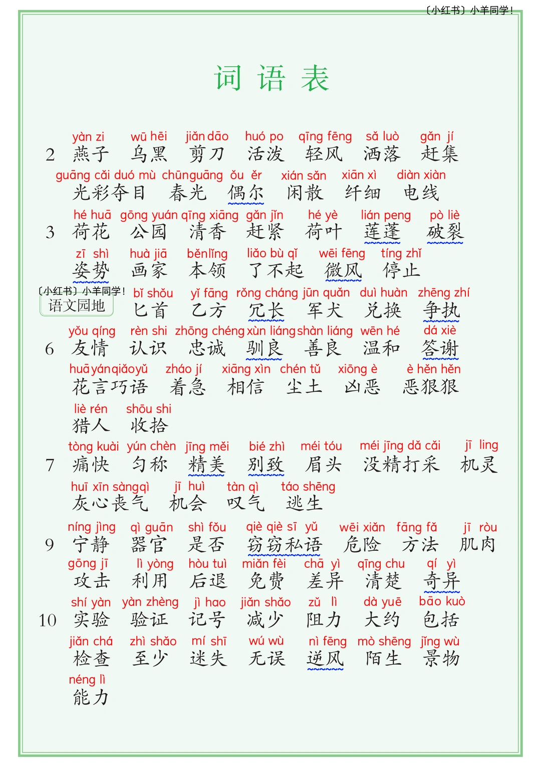 三年级下册丨词语表+写字表+识字表【新版】