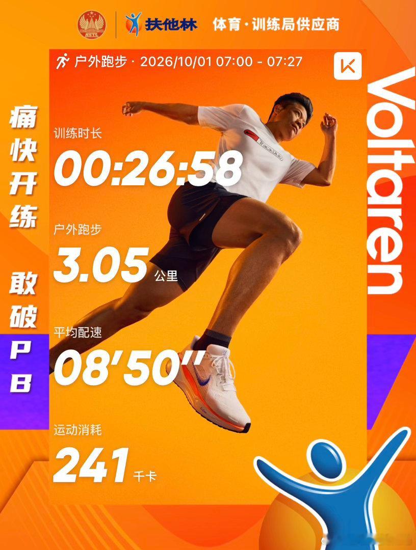看到郑钦文拿下中网开门红，心里很受触动。坚持这件事，从来不是说说而已。今天我也带着这份韧劲出门跑步，用奔跑开启属于自己十月的序章。

哈哈哈，十月份的奔跑，也为了更好的自己，毕竟开门就是出发了——

赛场上的每一次胜利，背后都是日复一日的训练，没有凭空而来的高光。就像此刻奔跑的我，不 ​