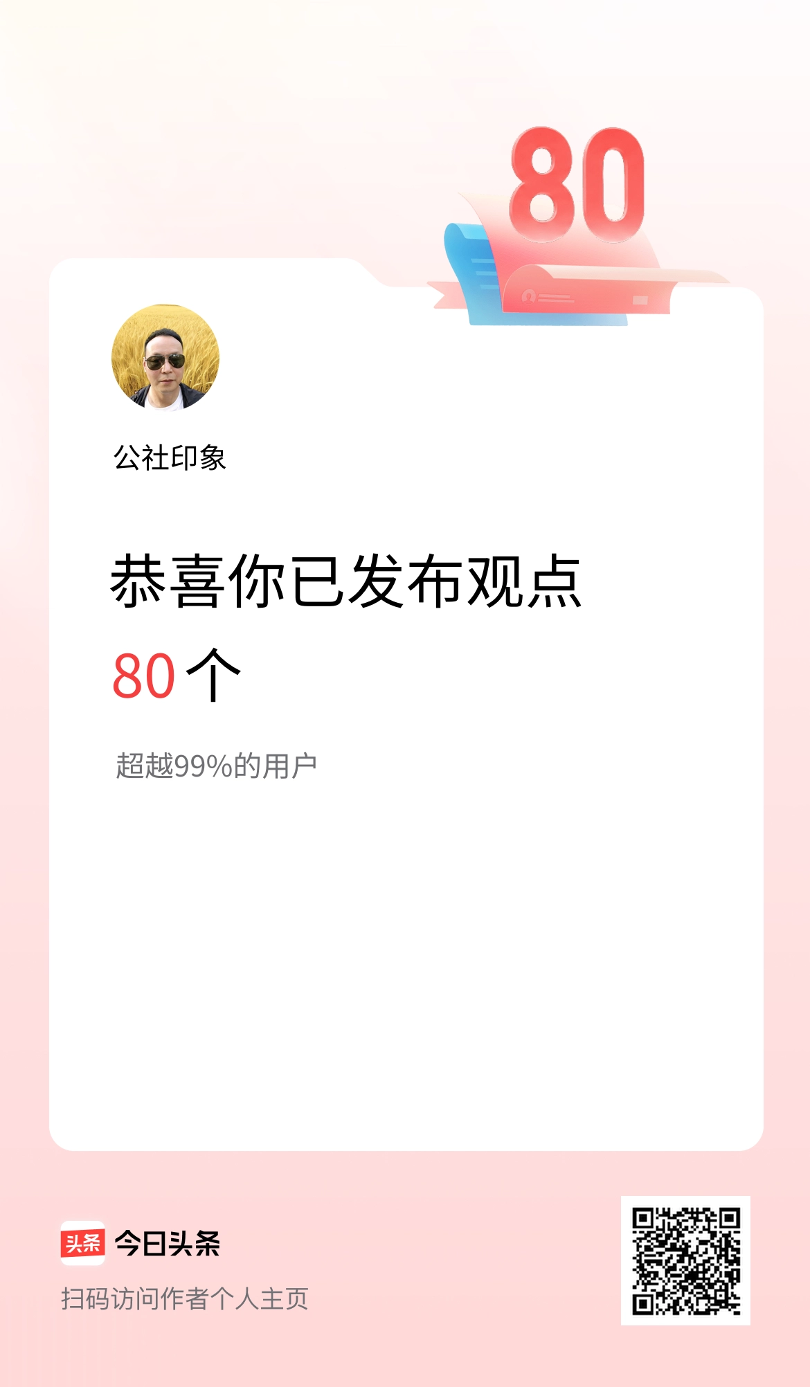 我在头条累计投稿观点80个