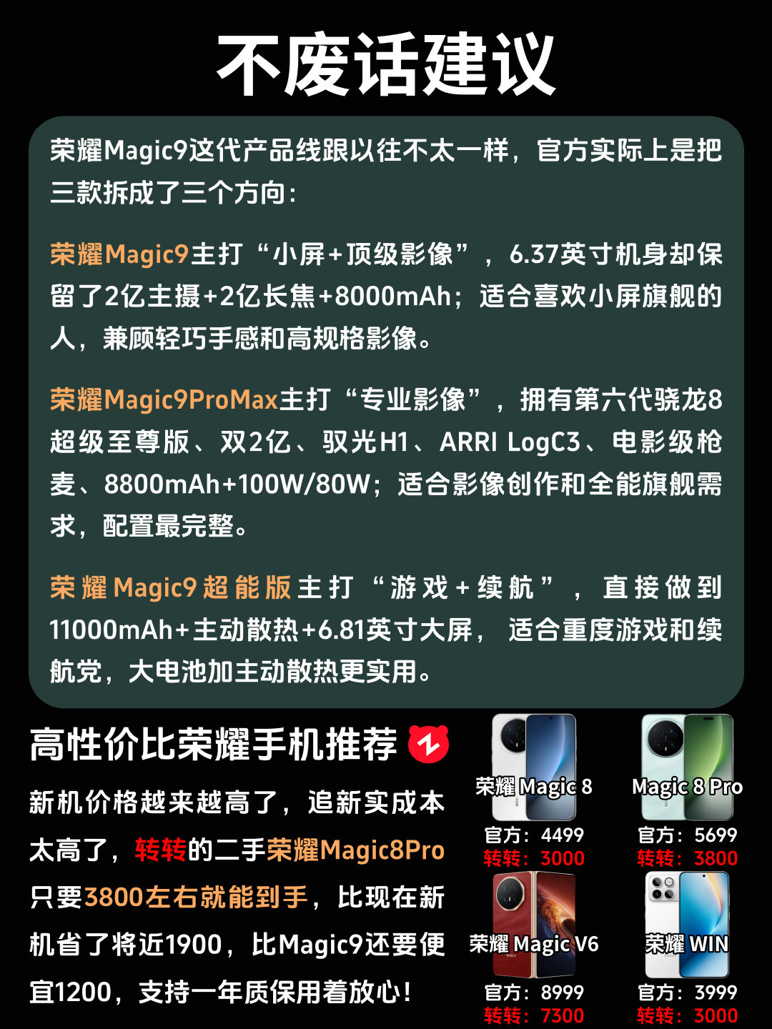 荣耀magic9系列手机配置横向对比，哪款更适合你？ ​