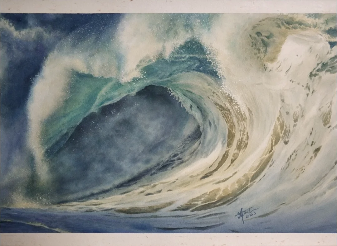 水彩 巨浪