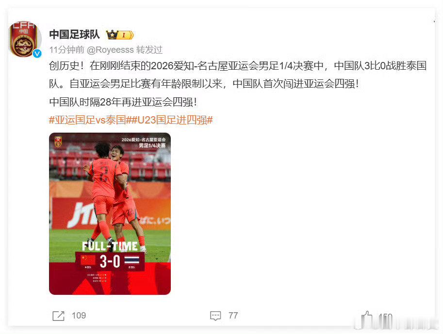 #亚运会最争气项目是男足#万万没想到，男足亚运会居然打进四强了，这就有点争气啦啊，时隔28年再进四强，也就是说，我们已经7届亚运会没取得过这样得成绩了，足球也是好起来了，不得不说，反腐还是挺管用的！#热聊亚运会# ​