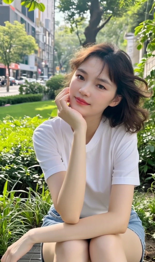 阳光倾洒的午后，自带一种治愈的气息，而清新自然的女孩恰似这氛围中的精灵...