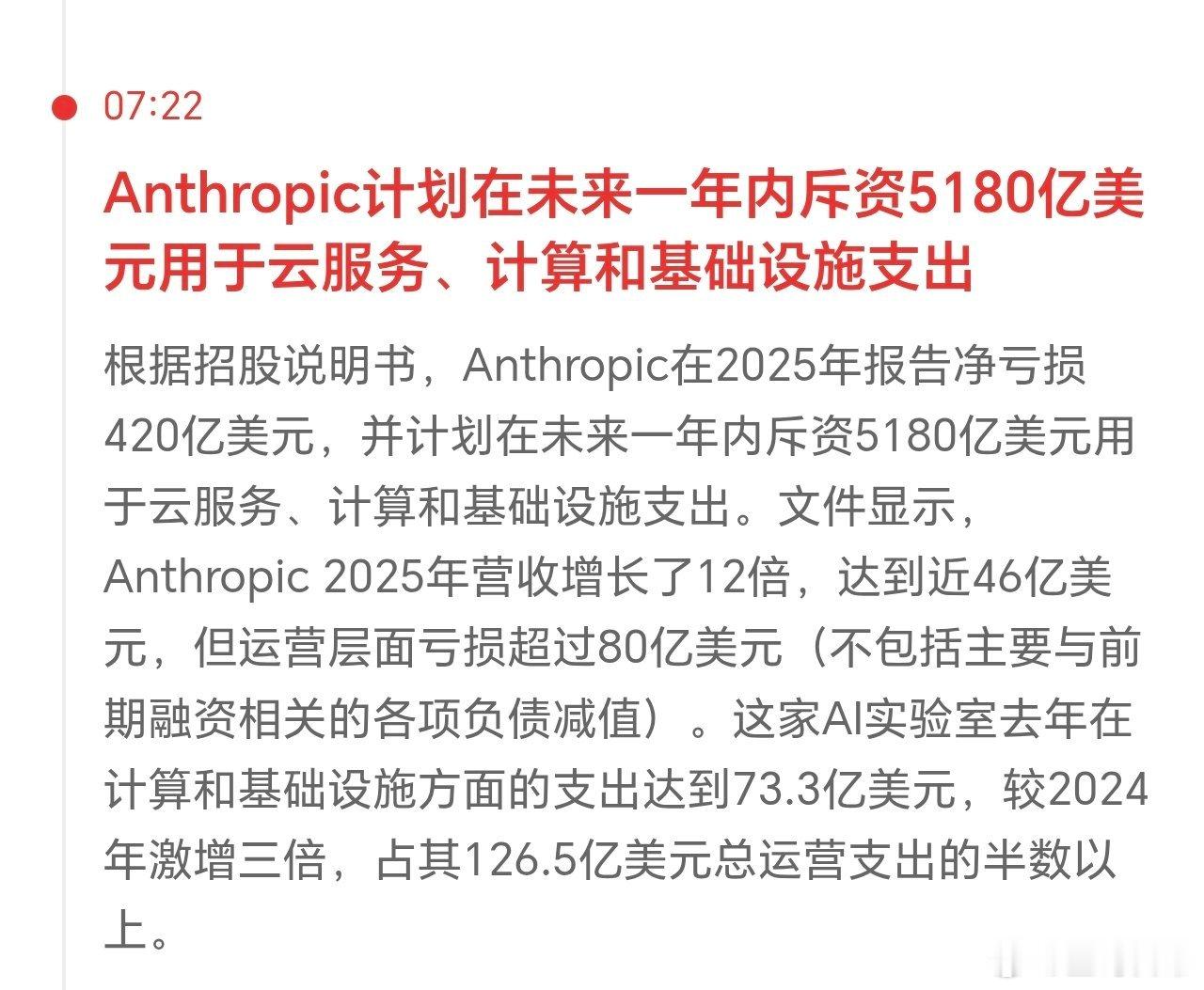5180亿美元支出，现在媒体这么不严谨了吗，十年写成一年，全球怕是没有哪一家公司做的到哦。 ​