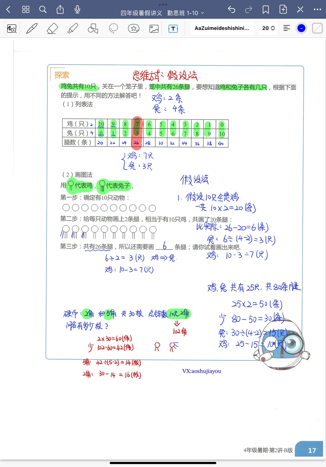 鸡兔同笼 四年级 课堂笔记