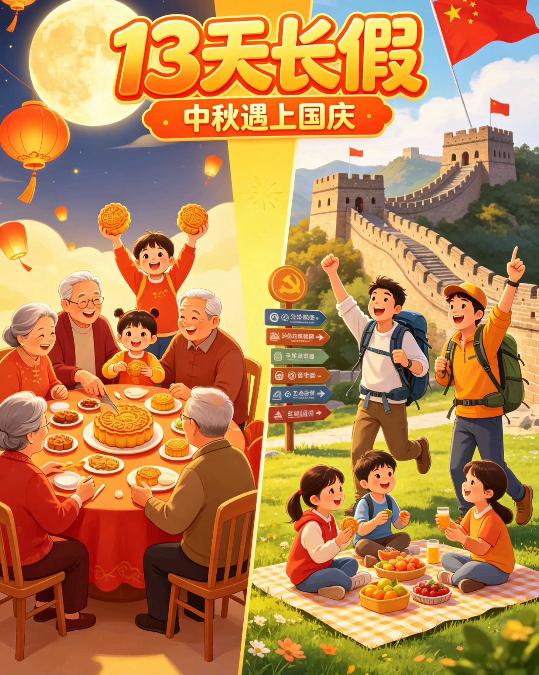 “请3休13”弱爆了！多所高校官宣：中秋国庆直接连放13天，不拼假！学生：现在转学还来得及吗？

注意：不用拼假，不用请假，眼睛一闭一睁，13天假期直接到账！
  最近，大连工业大学艺术与信息工程学院、淮阴师范学院、北京科技大学等高校接连甩出一份让全国大学生沸腾、让打工人破防的通知——中秋国庆合并连