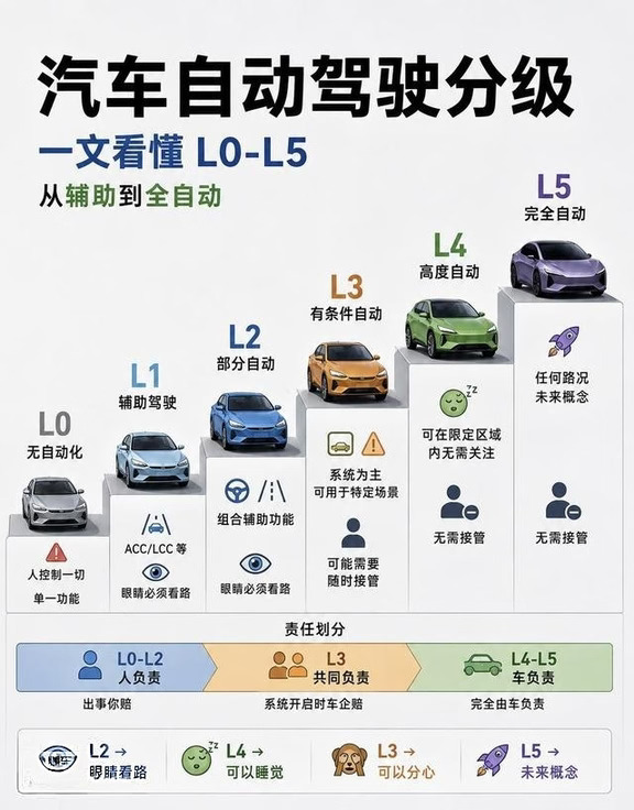🔥一张图看懂智驾等级！别再被销售忽悠啦