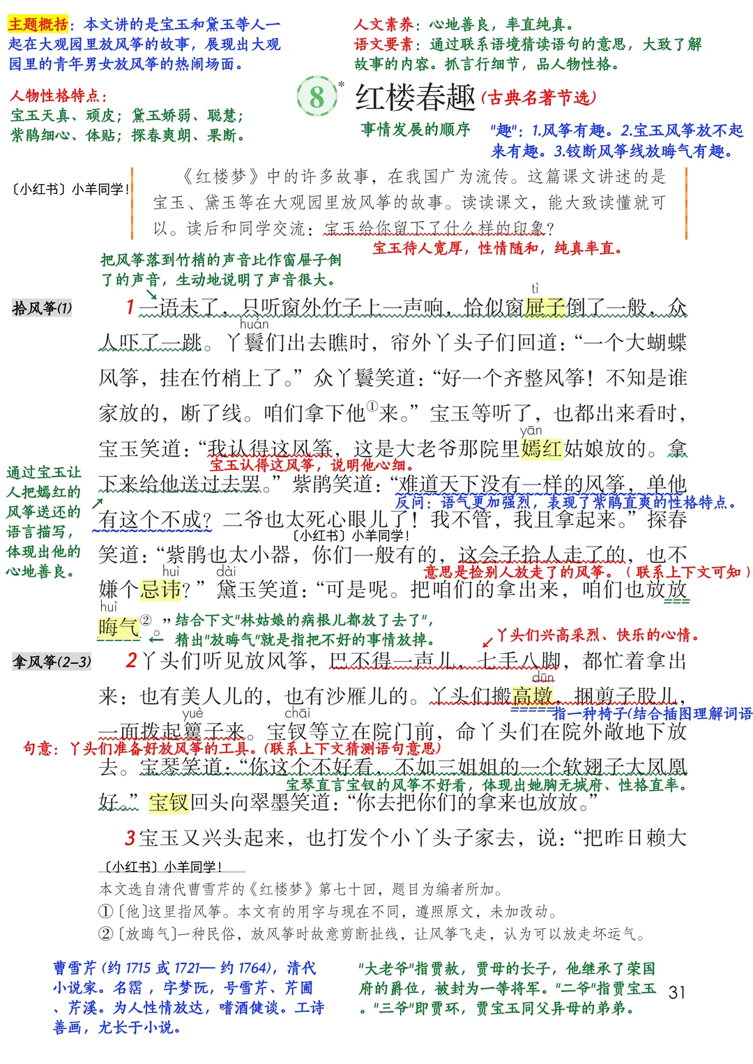 五年级下册丨第8课《红楼春趣》语文笔记