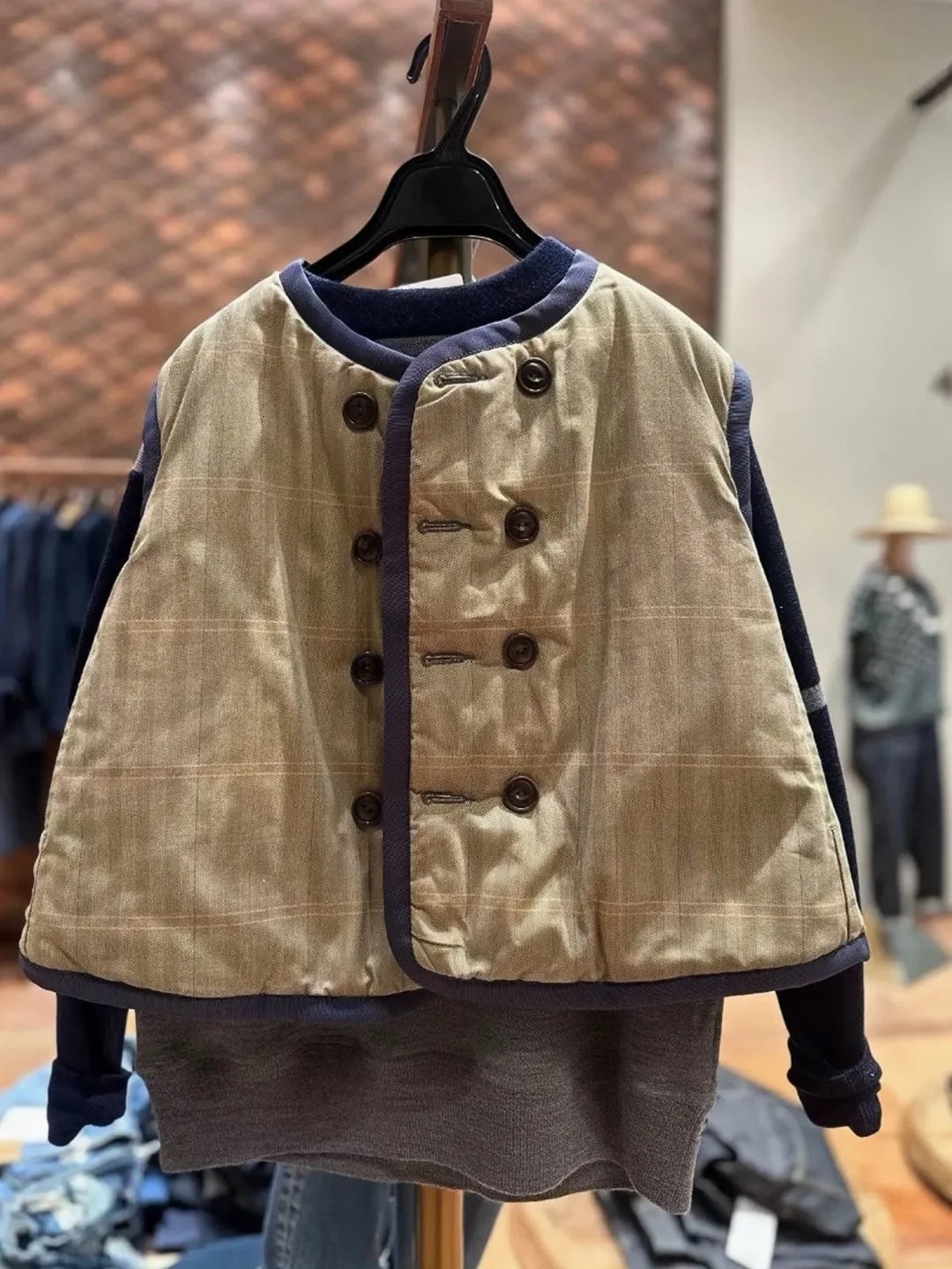两面穿法兰绒羊毛格纹马甲棉服