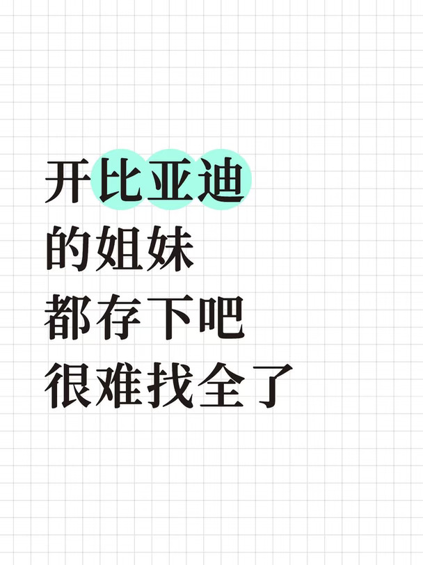 开比亚迪的姐妹都存下吧，很难找全了