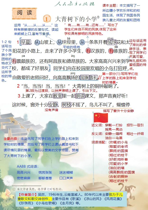 三上语文第1课《大青树下的小学》详细笔记