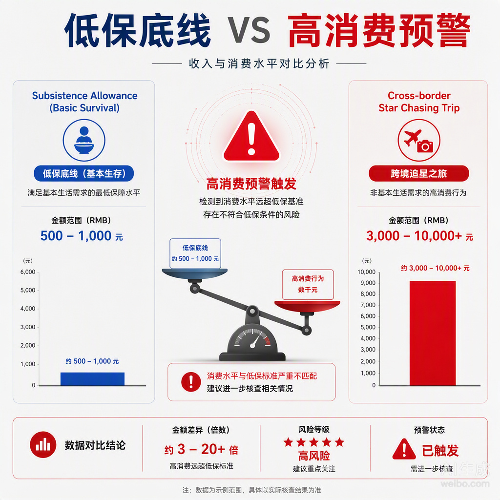 我们在书里常读到对底线的敬畏，而现实里的“追星触发低保预警”往往是一场关于规则刚性与情感边界的错位。

江西赣州女孩赴港看演唱会的举动，触发了大数据核查的敏感神经。家属在恐慌中发帖求助，试图用舆论的温情去消解制度的刚性，但这恰恰打破了公共资源分配最基本的秩序感。低保是纳税人的钱为特 ​