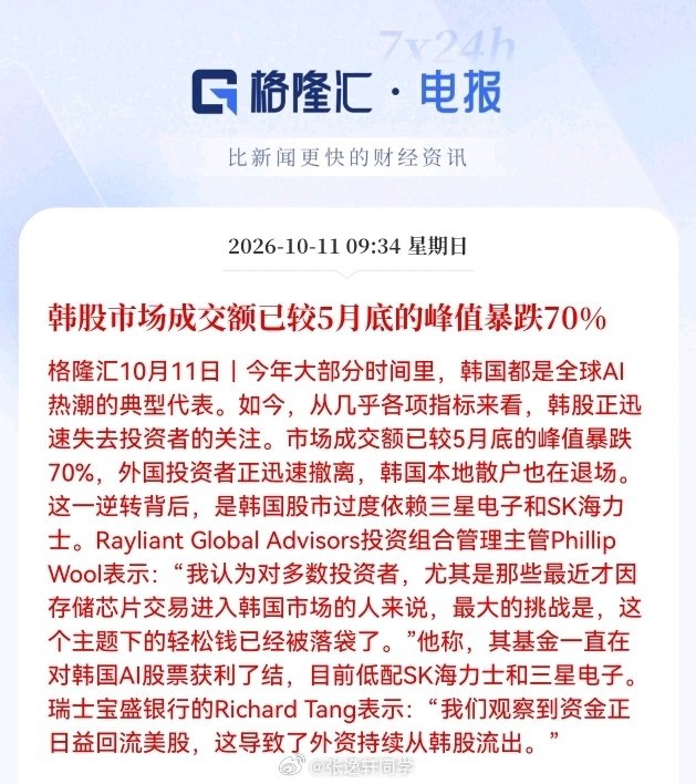 韩股市场成交额已较5月底的峰值暴跌70%…

韩国女孩的夏天，一去不复返了！ ​