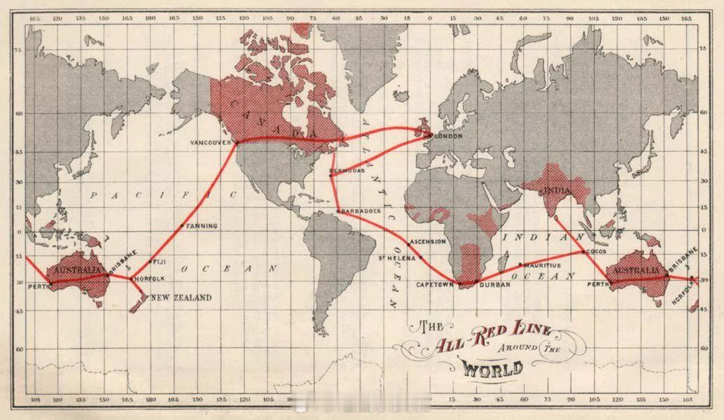 1902年连接大英帝国的海底电缆地图 ​
