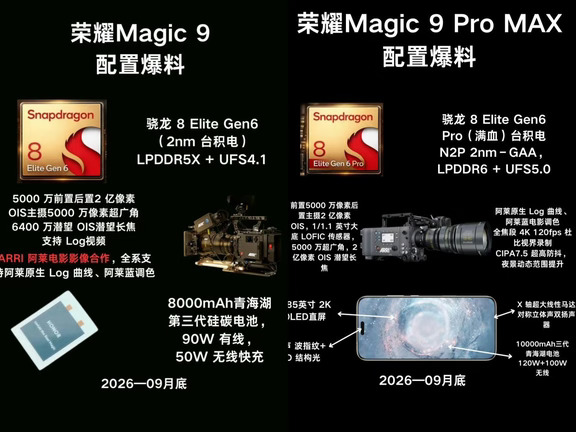 荣耀Magic9系列爆料｜看完配置我有点心动了