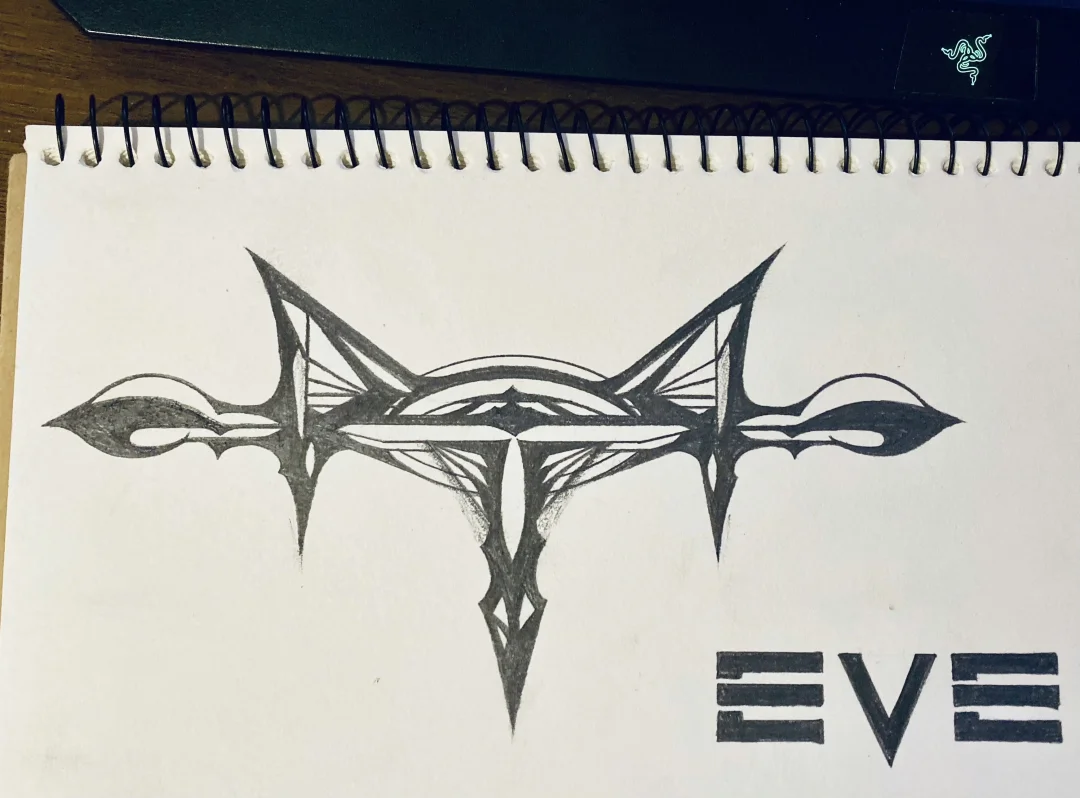 老图，以前画的《EVE Online》原创T型星级母舰，正面图，再拿出来硬蹭一下