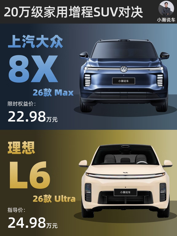 20万级增程SUV横评｜大众8X和理想L6怎么选