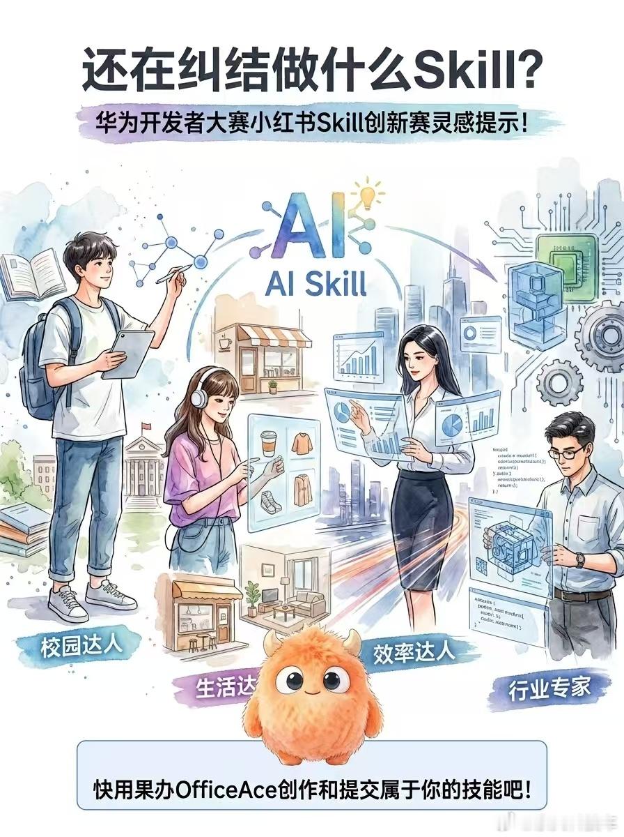 💡参赛选题+果办提交全指南｜华为开发者大赛小红书Skill创新赛✨ 
还在纠结做什么Skill？两大赛道方向给你灵感，果办OfficeAce就能完成开发&双平台上传！
📌赛道方向任选其一 
▪️产业赛道：内容电商、智能制造、智慧农业、教育科技、文旅服务、医疗健康、本地生活 
▪️通用赛道：效率工具、内容 ​