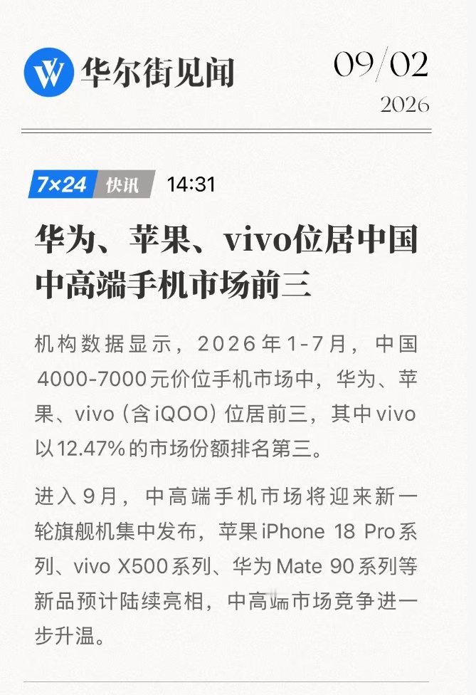 2026年上半年成绩报告：华果 V，中国中高端手机市场前三[加油][加油] ​