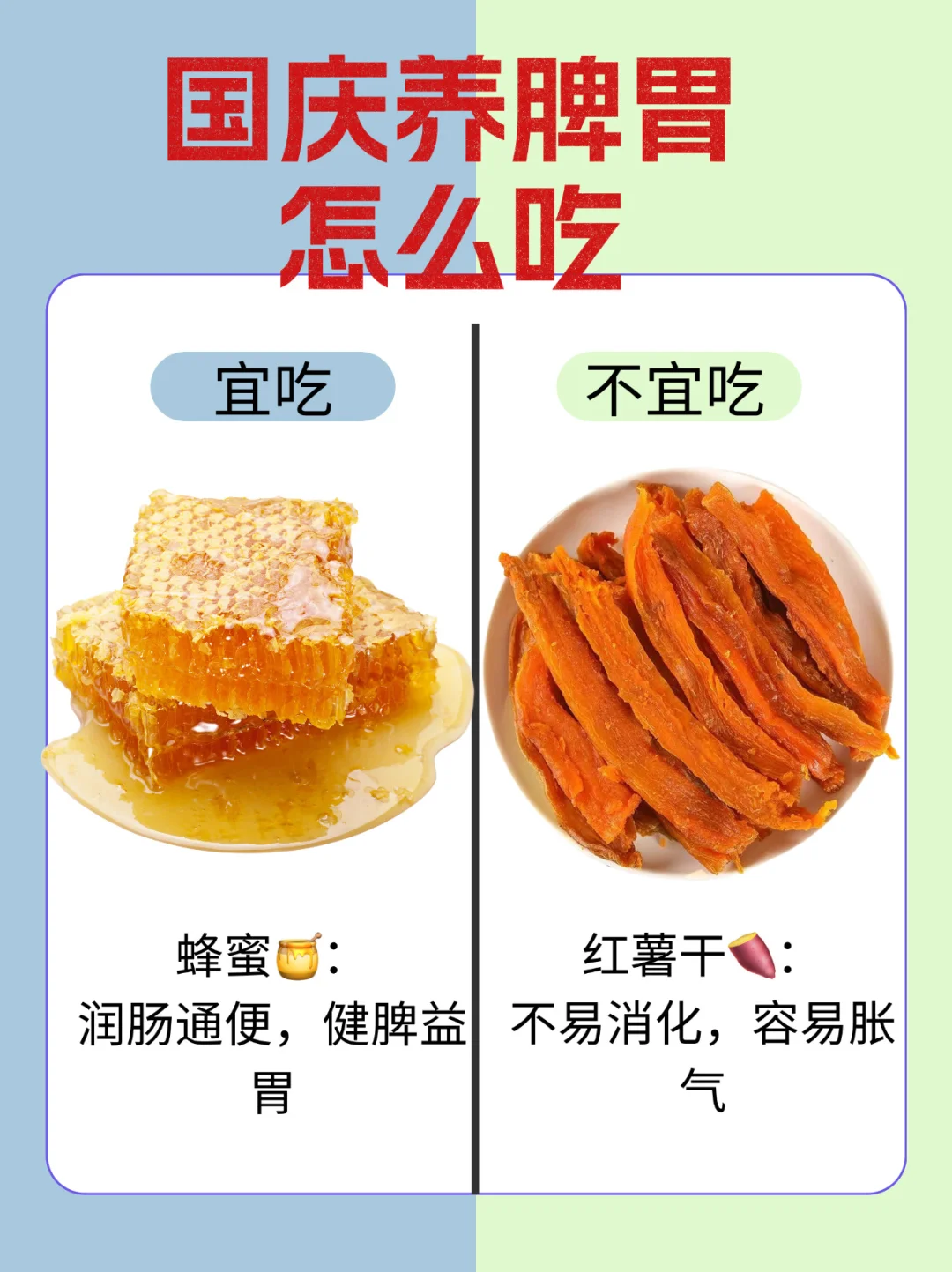 🇨🇳国庆假期养脾胃，宜吃食物vs不宜吃食物！