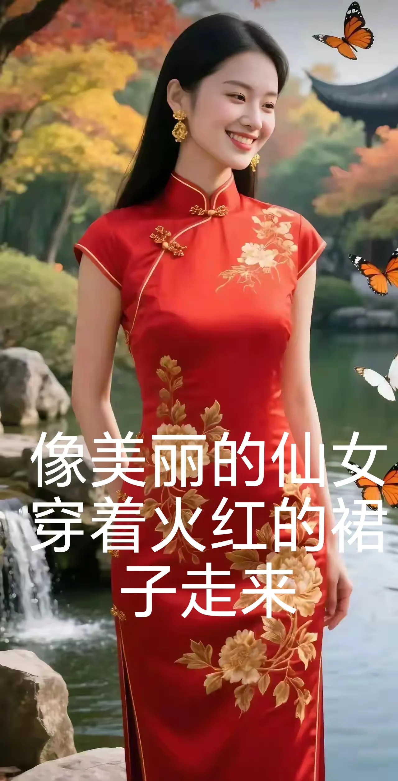 国宝级漂亮美女走来，火辣的身材，火红的裙装，真正的愉悦心情，赏心悦目...