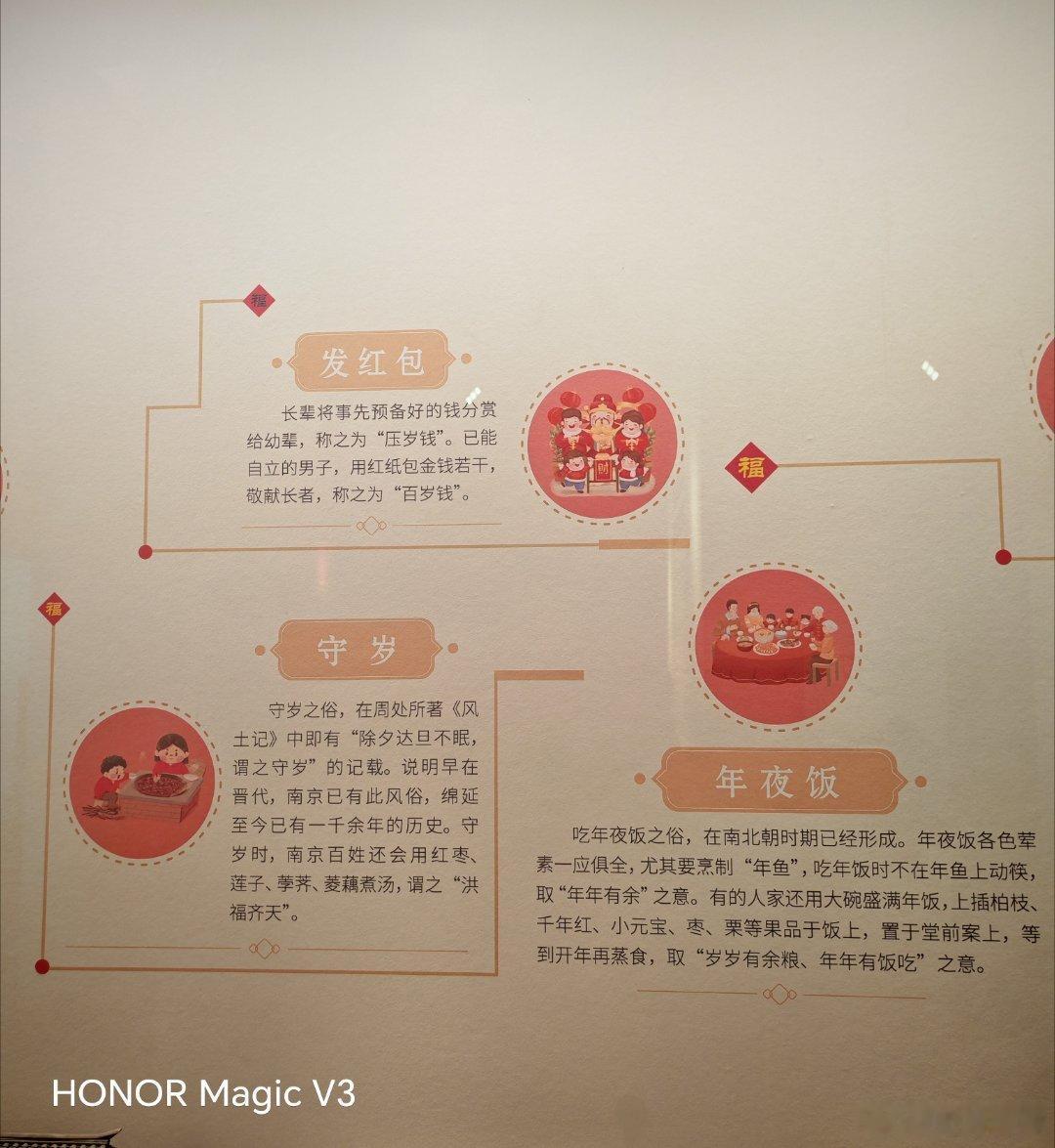 南京  熙南里历史文化街区
       中国规模最大的主城区历史文化街区之一
       ～～全国重点文物保护单位 
       南京明清三大奇观 甘熙宅第：9
       ----南京市民俗博物馆（4）节俗
       --春节、元宵节、端午节： 
       图2～11：爆竹声中一岁除 过年习俗；
       --贴春联、拌什锦菜、祭 ​