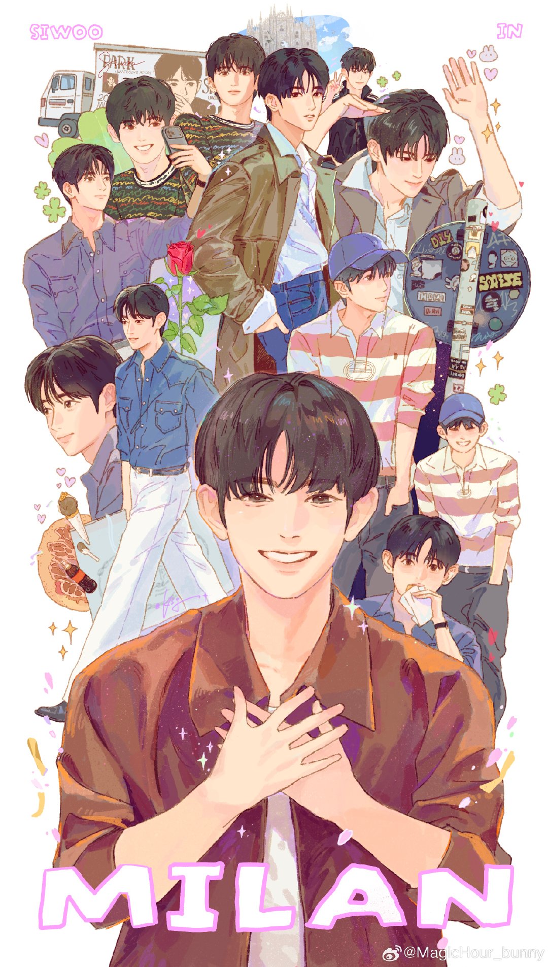 #朴时宇[超话]#  
葡萄前进后的第一次时装周
米兰&巴黎🍀✨

又加了点小东西
总结着一起发一下～
为你记录📝💜 ​