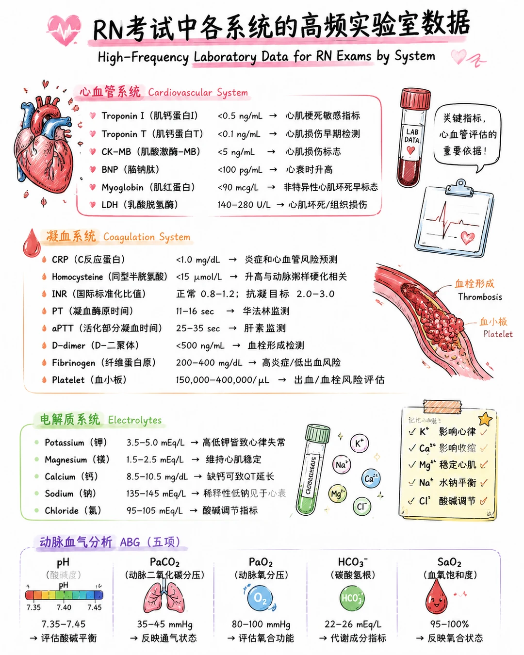 备考RN/各系统实验数据！！学！！单词